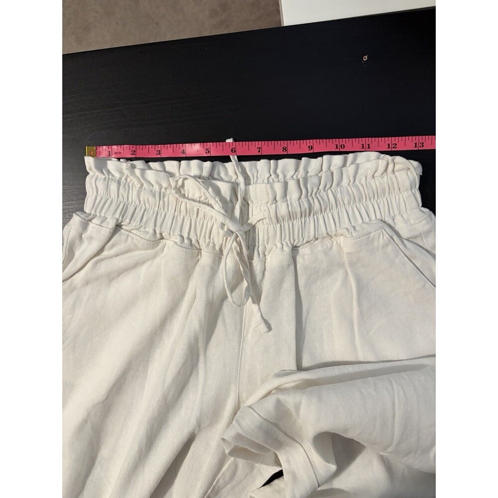 White Linen Blend Pants Wide Leg Elastic Drawstring Waist Rewash Small Coastal - Picture 9 of 11